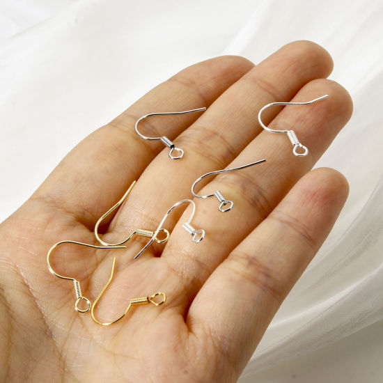 Bild von Umweltfreundlich Messing Ohrhaken-Ohrringe für DIY-Schmuckherstellungszubehör Echtgold plattiert Fischhaken Mit Öse 18mm x 17mm, Drahtst?rke: (22 gauge)
