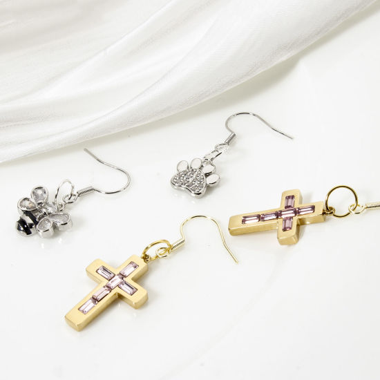 Bild von Umweltfreundlich Messing Ohrhaken-Ohrringe für DIY-Schmuckherstellungszubehör Echtgold plattiert Fischhaken Mit Öse 18mm x 17mm, Drahtst?rke: (22 gauge)