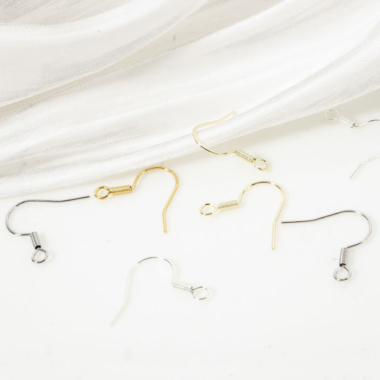 Bild von Umweltfreundlich Messing Ohrhaken-Ohrringe für DIY-Schmuckherstellungszubehör Echtgold plattiert Fischhaken Mit Öse 18mm x 17mm, Drahtst?rke: (22 gauge)