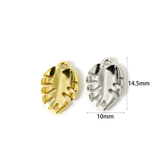 Image de 2 Pcs Breloques Collection Végétale en Laiton Multicolore Feuille de Monstère Creux 14.5mm x 10mm