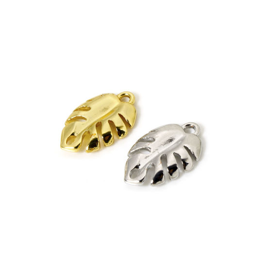 Image de 2 Pcs Breloques Collection Végétale en Laiton Multicolore Feuille de Monstère Creux 14.5mm x 10mm