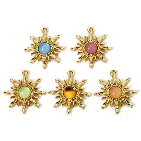 Zinc Based Alloy Galaxy Charms KC Gold Plated Multicolor Sun With Resin Cabochons 29mm x 27mm