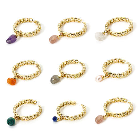 1 ШТ Экологичный Ретро Простой 18K настоящее золото с покрытием Полудрагоценный Камень & латунь Открытый Чип-бисер Кольца Для женщин 17.3мм(Американский Размер 7)