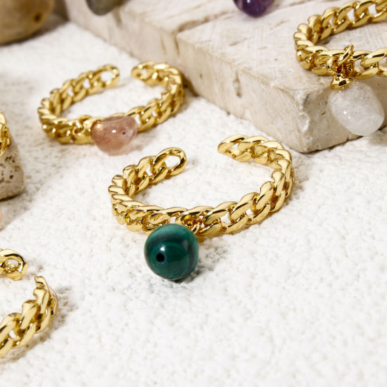 Imagen de 1 Unidad Respetuoso del Medio Ambiente Retro Sencillo 18K Oro Real Chapado Latón & Gema Abierto Chip Beads Anillos Para Mujeres 17.3mm (US size 7)