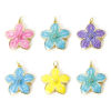 Image de 1 Pièce Breloques Collection Végétale Respectueux de la Nature en Laiton Plaqué Or Véritable 18K Émail Fleur 26mm x 21mm
