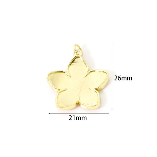 Image de 1 Pièce Breloques Collection Végétale Respectueux de la Nature en Laiton Plaqué Or Véritable 18K Émail Fleur 26mm x 21mm