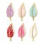 Picture of Eco-friendly Brass Connectors Charms Pendants 18K Real Gold Plated Enamel Leaf Clear Cubic Zirconia 3.2cm x 1.2cm