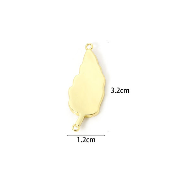 Immagine di 1 Pz Ecologico Ottone Pendenti Charms Connettori 18K Vero Oro Placcato Smalto Foglia Trasparente Cubic Zirconiae 3.2cm x 1.2cm