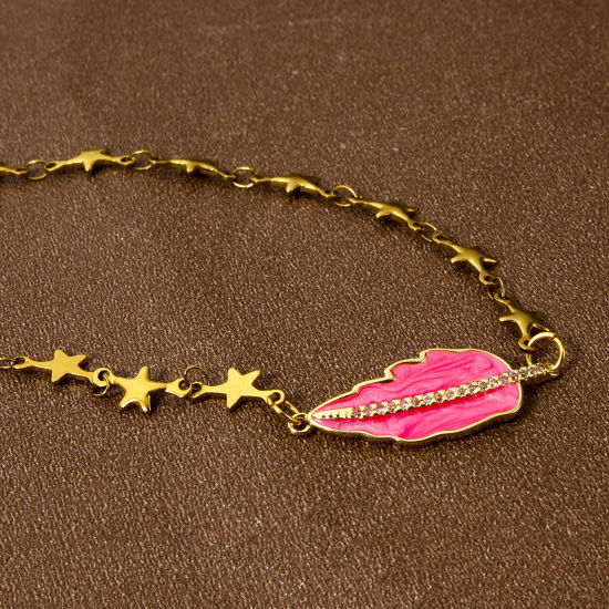 Immagine di 1 Pz Ecologico Ottone Pendenti Charms Connettori 18K Vero Oro Placcato Smalto Foglia Trasparente Cubic Zirconiae 3.2cm x 1.2cm