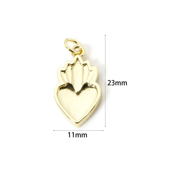 Picture of Eco-friendly Brass Religious Charms 18K Real Gold Plated Enamel Ex Voto Heart 23mm x 11mm