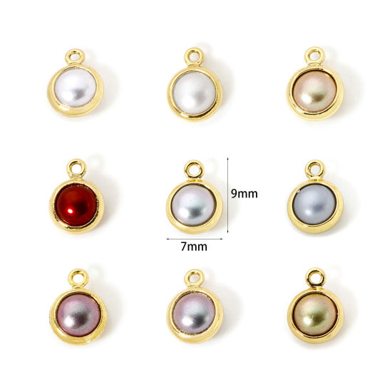 Picture of Eco-friendly Brass Charms 18K Real Gold Plated Round Imitation Pearl 9mm x 7mm