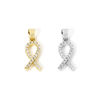 Picture of Eco-friendly Brass Charm Pendant Real Gold Plated Ribbon Clear Cubic Zirconia 20mm x 8mm