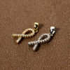 Picture of Eco-friendly Brass Charm Pendant Real Gold Plated Ribbon Clear Cubic Zirconia 20mm x 8mm