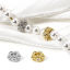 Picture of Eco-friendly Brass Flora Collection Spacer Beads For DIY Bracelet Jewelry Making Findings 18K Real Gold Plated Flower Micro Pave Clear Cubic Zirconia 9mm Dia.