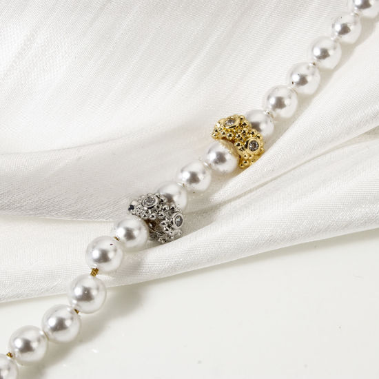Image de 2 Pcs Perles d'Espacement Accessories pour DIY Fabrication de Bijoux de Bracelet Collection Végétale en Laiton Respectueux de la Nature Plaqué Or Véritable 18K Fleur Micro Pave à Zircone Cubique Clair 9mm Dia.