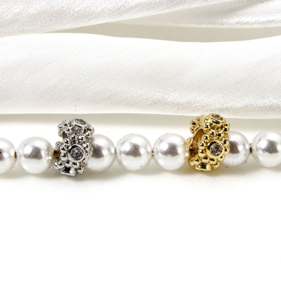 Image de 2 Pcs Perles d'Espacement Accessories pour DIY Fabrication de Bijoux de Bracelet Collection Végétale en Laiton Respectueux de la Nature Plaqué Or Véritable 18K Fleur Micro Pave à Zircone Cubique Clair 9mm Dia.