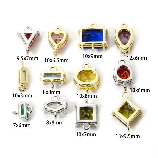 Bild von Umweltfreundlich Messing und Glas Monatsstein Steckverbinder Charms Anhänger Echtgold plattiert