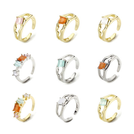 Eco-friendly Stylish Real Gold Plated Brass & Resin Open Rings For Women 16.9mm(US Size 6.5)