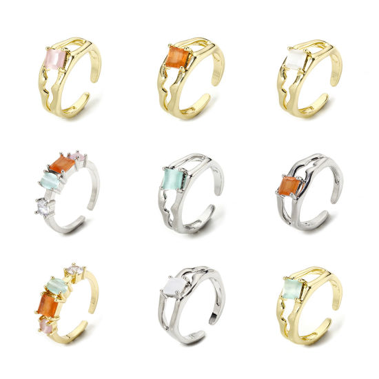 Image de 1 Pièce Bagues Ouvert en Laiton & Résine Respectueux de la Nature À la Mode Plaqué Or Véritable Pour Femmes 16.9mm (Taille d'US 6.5)
