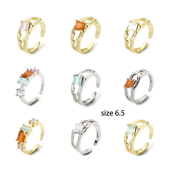 Image de 1 Pièce Bagues Ouvert en Laiton & Résine Respectueux de la Nature À la Mode Plaqué Or Véritable Pour Femmes 16.9mm (Taille d'US 6.5)