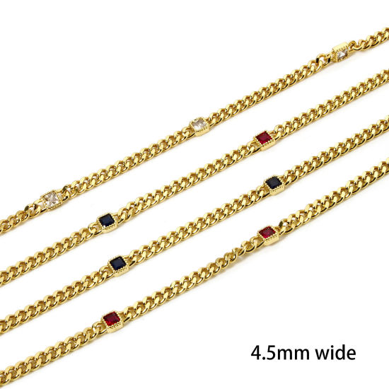 Imagen de 1 M Respetuoso del Medio Ambiente Latón Cadenas de Curb Para Accesorios Hechos a Mano para Hacer Joyas Cuadrado 18K Oro Real Chapado 4.5mm
