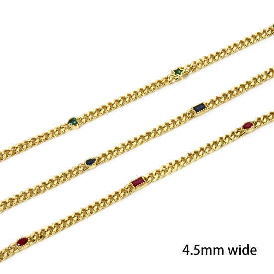 Picture of Eco-friendly Brass Curb Link Chain For Handmade DIY Jewelry Making Findings Geometric 18K Real Gold Plated 4.5mm