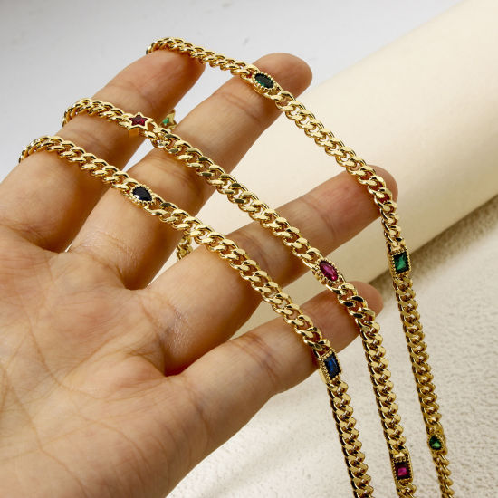 Picture of Eco-friendly Brass Curb Link Chain For Handmade DIY Jewelry Making Findings Geometric 18K Real Gold Plated 4.5mm