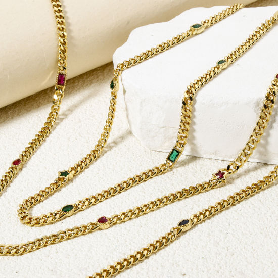 Picture of Eco-friendly Brass Curb Link Chain For Handmade DIY Jewelry Making Findings Geometric 18K Real Gold Plated 4.5mm