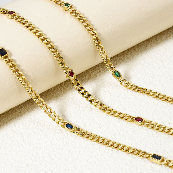Picture of Eco-friendly Brass Curb Link Chain For Handmade DIY Jewelry Making Findings Geometric 18K Real Gold Plated 4.5mm
