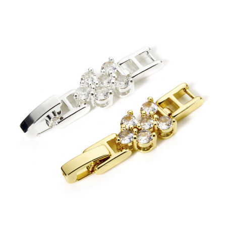 Eco-friendly Brass Fold Over Clasps Arrowhead Real Gold Plated Clear Cubic Zirconia 3.3cm x 0.9cm