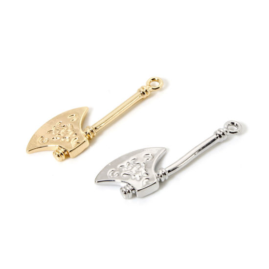 Immagine di 2 Pz Ecologico Ottone Ciondoli Pendenti Vero Oro Placcato Ascia 3D 3.2cm x 1.1cm