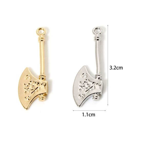 Immagine di 2 Pz Ecologico Ottone Ciondoli Pendenti Vero Oro Placcato Ascia 3D 3.2cm x 1.1cm