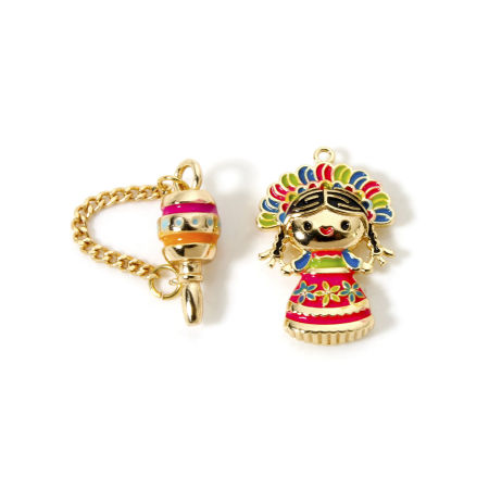 Eco-friendly Brass Charms 18K Real Gold Plated Multicolor Enamel