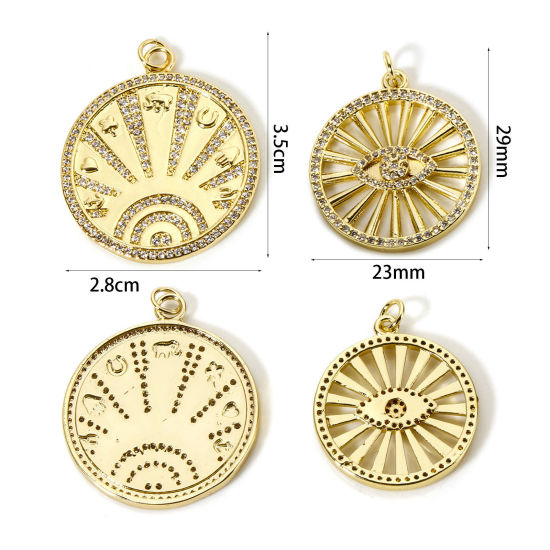 Image de 1 Pièce Pendentifs Respectueux de la Nature en Laiton Plaqué Or Véritable 18K Rond Micro Pave à Zircone Cubique Clair