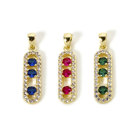 1 Pièce Breloques Respectueux de la Nature en Laiton Plaqué Or Véritable 18K Ovale Micro Pave 26mm x 6mm