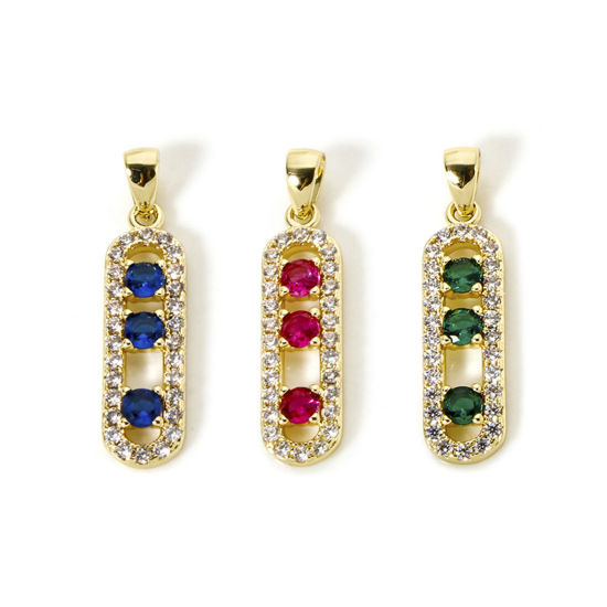 Picture of Eco-friendly Brass Charms 18K Real Gold Plated Oval Micro Pave 26mm x 6mm