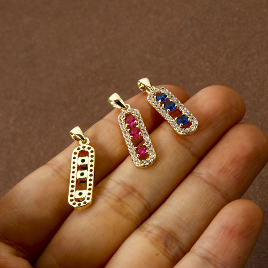 Picture of Eco-friendly Brass Charms 18K Real Gold Plated Oval Micro Pave 26mm x 6mm