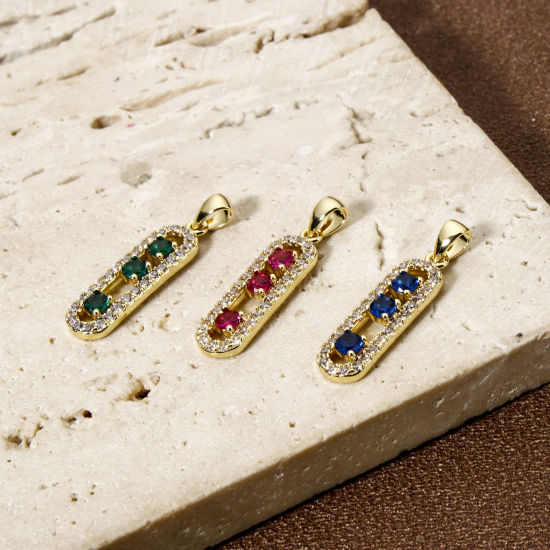 Picture of Eco-friendly Brass Charms 18K Real Gold Plated Oval Micro Pave 26mm x 6mm