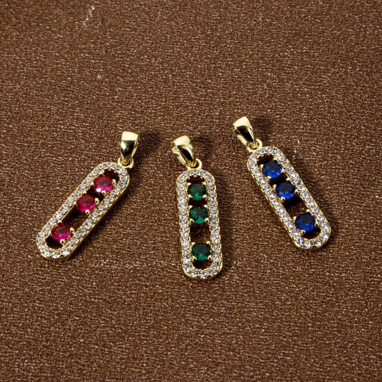 Picture of Eco-friendly Brass Charms 18K Real Gold Plated Oval Micro Pave 26mm x 6mm