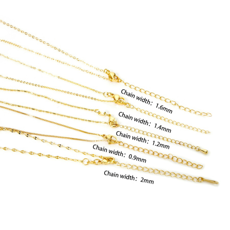 Eco-friendly Brass Link Chain Necklace 18K Real Gold Plated With Lobster Claw Clasp And Extender Chain
