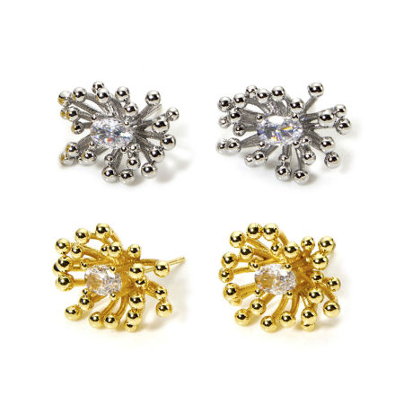 Eco-friendly Stylish Exquisite Real Gold Plated Brass & Cubic Zirconia Flower Ear Post Stud Earrings For Women 19mm x 14mm, Post/ Wire Size: (21 gauge)