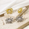 Picture of Eco-friendly Stylish Exquisite Real Gold Plated Brass & Cubic Zirconia Flower Ear Post Stud Earrings For Women 19mm x 14mm, Post/ Wire Size: (21 gauge)