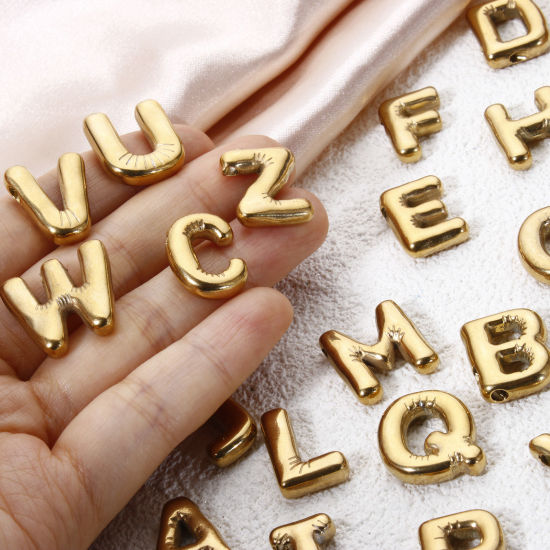Imagen de 2 Unidades Enchapado al Vacío Ecológico 304 Acero Inoxidable Colgantes 18K Oro Real Chapado Letra Mayúscula Mensaje " A-Z "