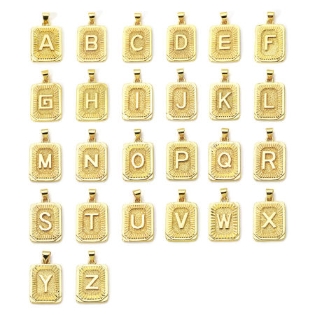2 Pcs Pendentif Breloque Respectueux de la Nature en Laiton Plaqué Or Véritable 18K Rectangle Alphabet Initial/ Lettre Majuscule Message " A-Z " 27mm x 16mm
