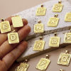 Image de 2 Pcs Pendentif Breloque Respectueux de la Nature en Laiton Plaqué Or Véritable 18K Rectangle Alphabet Initial/ Lettre Majuscule Message " A-Z " 27mm x 16mm