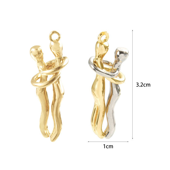 Bild von Messing Valentinstag Anhänger 18K Vergoldet Liebespaar Trennbar 3.2cm x 1cm