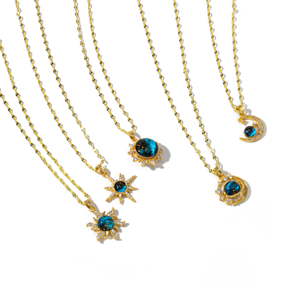 Image de 1 Pièce Collier à Pendentif Chaîne Maille Lèvres Galaxie en Laiton & Verre Respectueux de la Nature Plaqué Or Véritable 18K Pour Femmes 45cm + 5cm long
