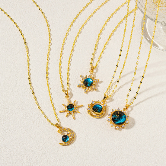 Image de 1 Pièce Collier à Pendentif Chaîne Maille Lèvres Galaxie en Laiton & Verre Respectueux de la Nature Plaqué Or Véritable 18K Pour Femmes 45cm + 5cm long