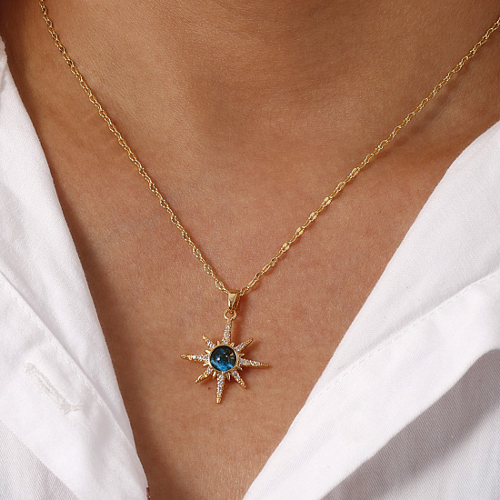 Image de 1 Pièce Collier à Pendentif Chaîne Maille Lèvres Galaxie en Laiton & Verre Respectueux de la Nature Plaqué Or Véritable 18K Pour Femmes 45cm + 5cm long