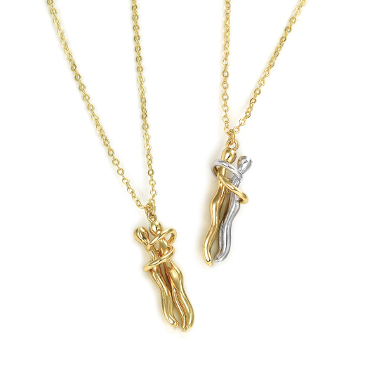 Picture of Hip Hop Valentine's Day Multicolor Brass Link Cable Chain Lovers 3D Pendant Charm Necklace Unisex 46cm(18.1") + 6cm(2.4") long
